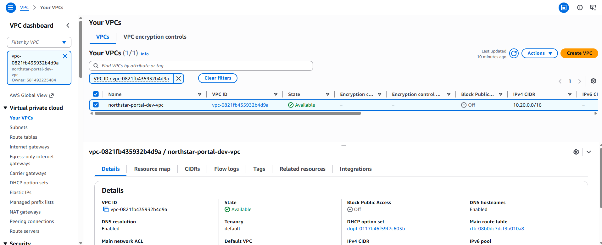 AWS VPC architecture for the NorthStar Terraform Platform