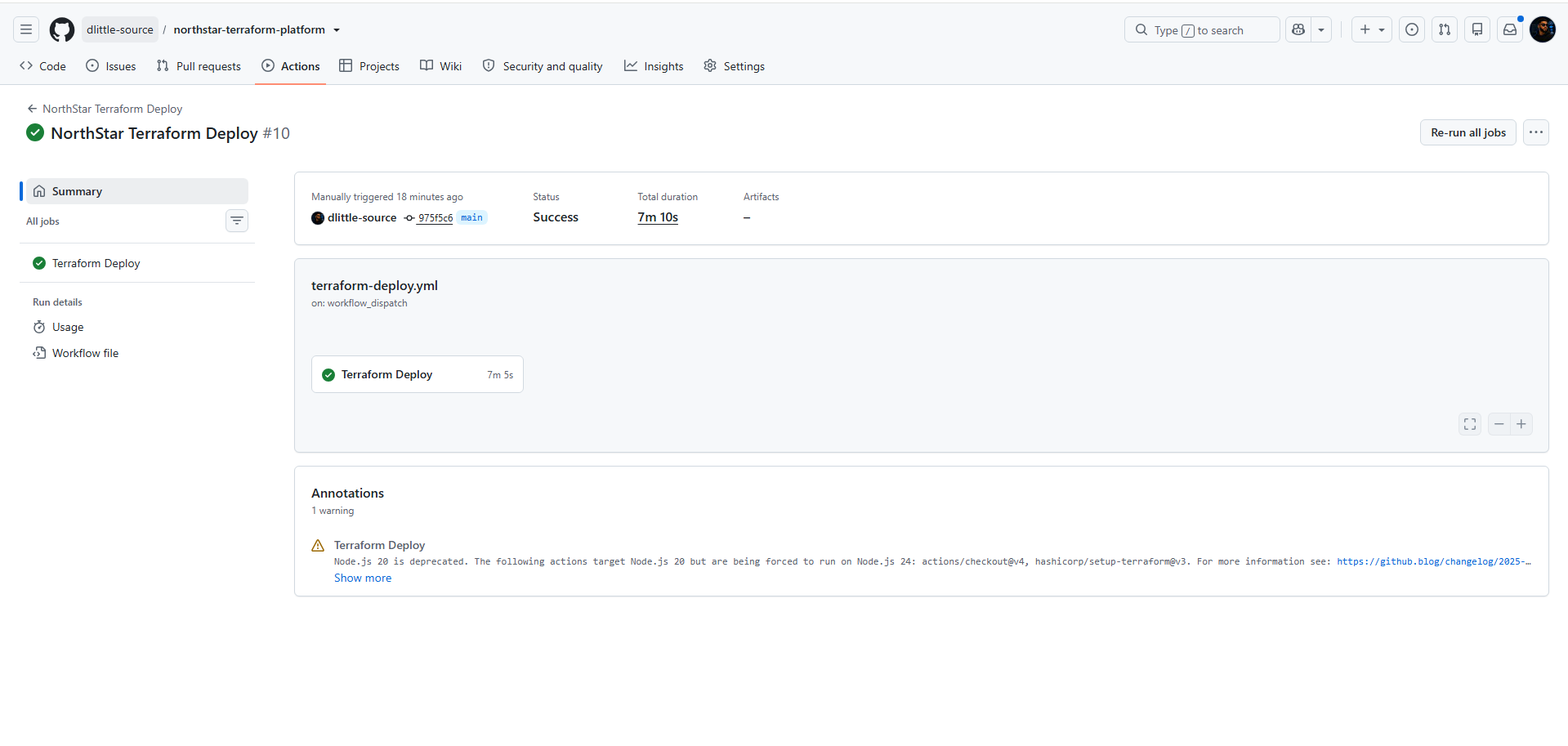 NorthStar Terraform GitHub Actions deployment workflow